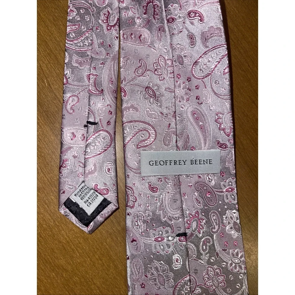 Geoffrey Beene Neck Tie Men Metallic Pink Paisley Wedding Business Resort Dinner